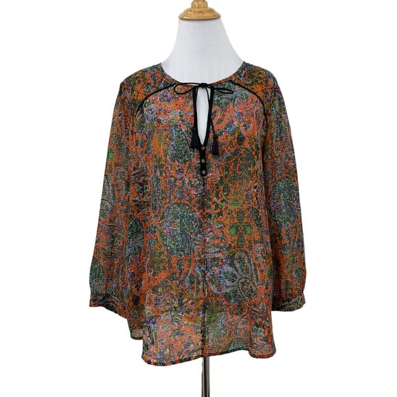Anthropologie Edme & Esyllte Niya Top Women 8 Multi Paisley Keyhole Neck Peasant - Picture 1 of 13